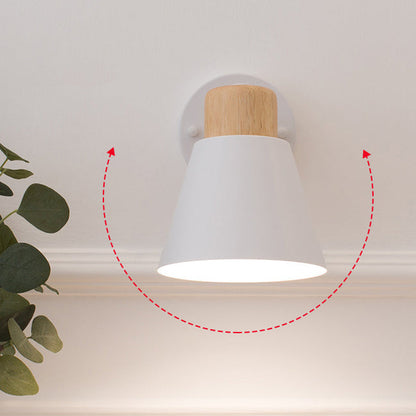 Round Horn Shape Wooden Iron 1-Light Wall Sconce Lamp