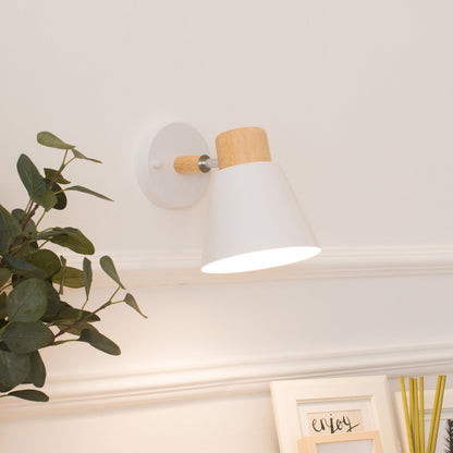 Round Horn Shape Wooden Iron 1-Light Wall Sconce Lamp