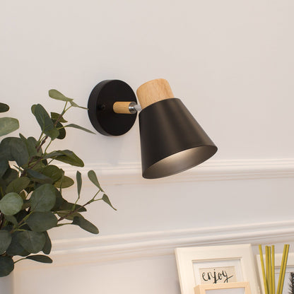 Round Horn Shape Wooden Iron 1-Light Wall Sconce Lamp