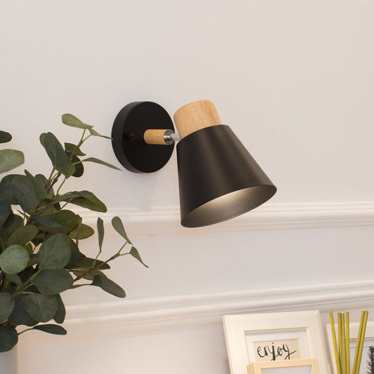 Round Horn Shape Wooden Iron 1-Light Wall Sconce Lamp