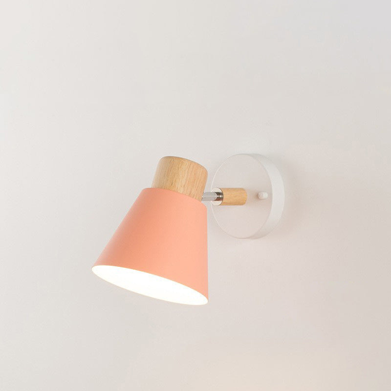Round Horn Shape Wooden Iron 1-Light Wall Sconce Lamp