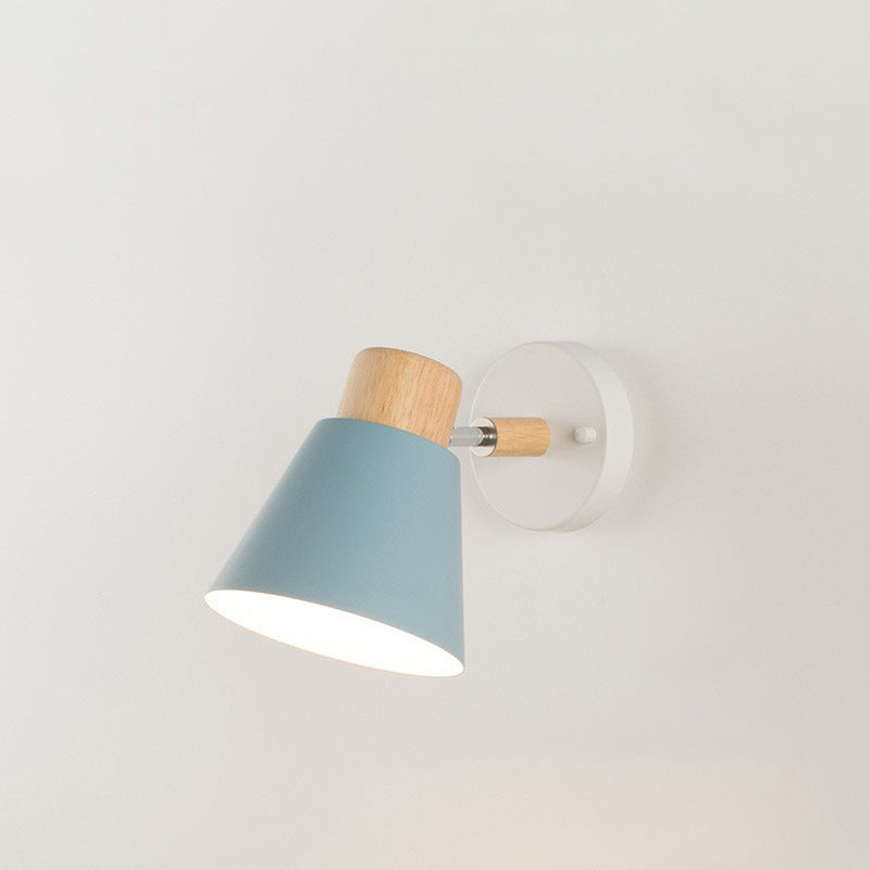 Round Horn Shape Wooden Iron 1-Light Wall Sconce Lamp
