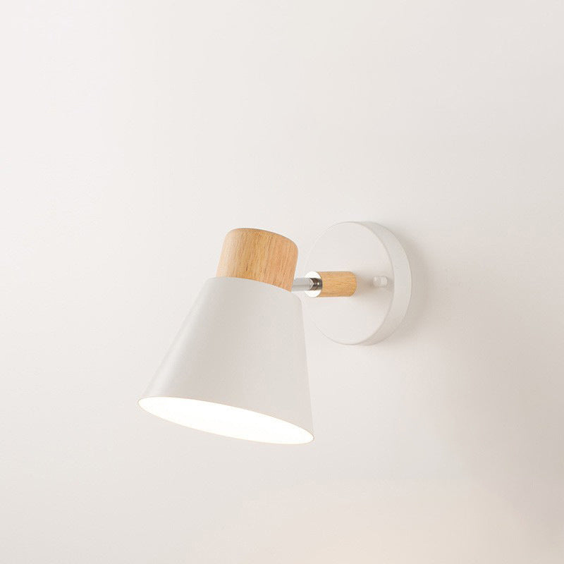 Round Horn Shape Wooden Iron 1-Light Wall Sconce Lamp