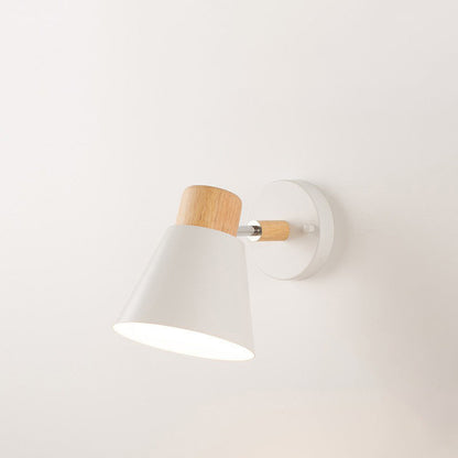 Round Horn Shape Wooden Iron 1-Light Wall Sconce Lamp