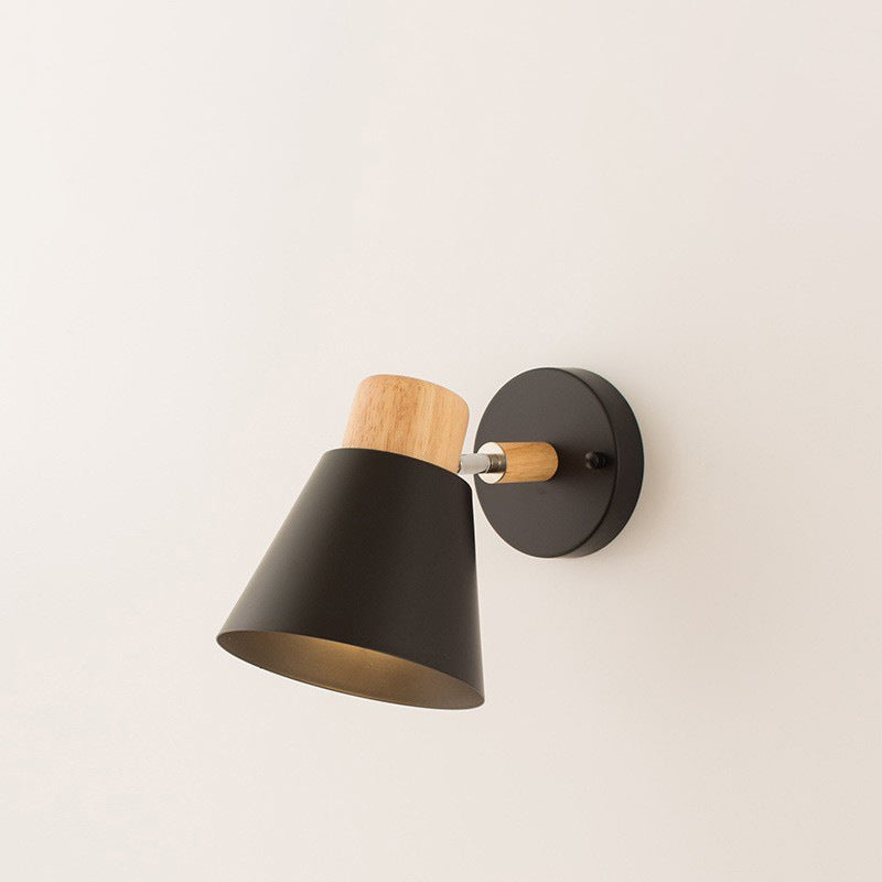 Round Horn Shape Wooden Iron 1-Light Wall Sconce Lamp