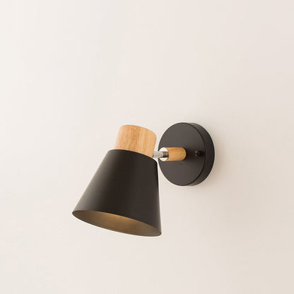 Round Horn Shape Wooden Iron 1-Light Wall Sconce Lamp