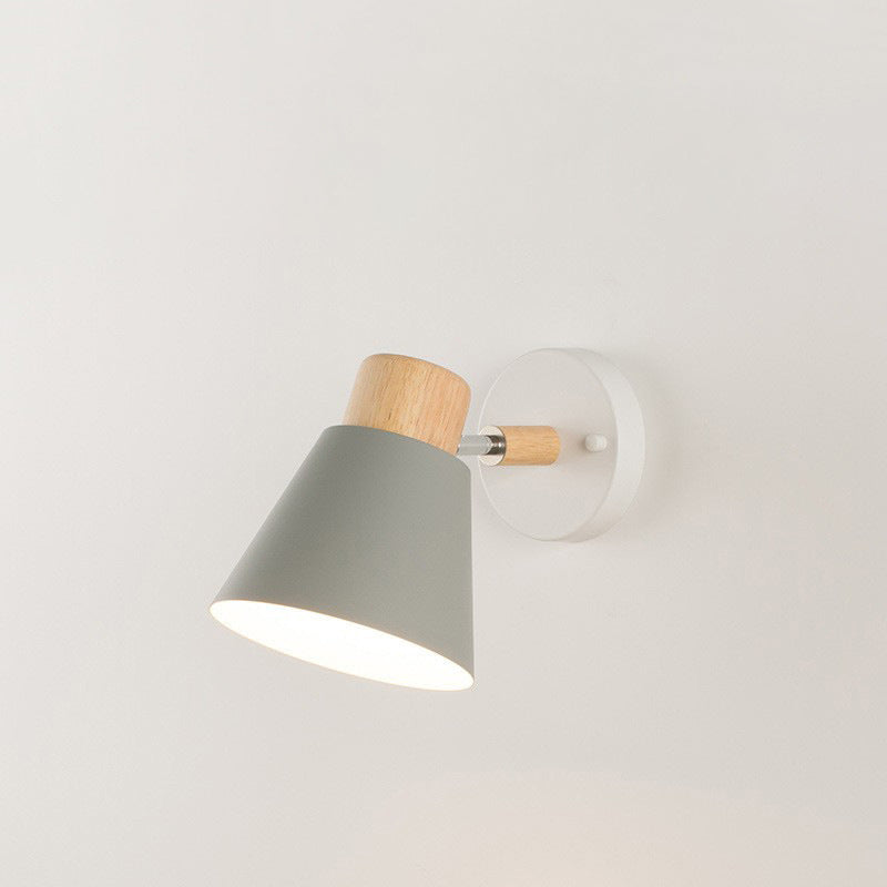 Round Horn Shape Wooden Iron 1-Light Wall Sconce Lamp