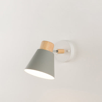 Round Horn Shape Wooden Iron 1-Light Wall Sconce Lamp