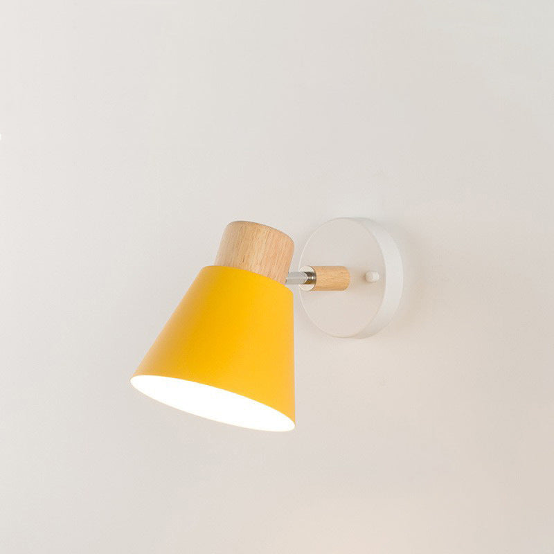 Round Horn Shape Wooden Iron 1-Light Wall Sconce Lamp