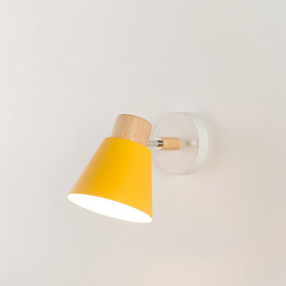 Round Horn Shape Wooden Iron 1-Light Wall Sconce Lamp