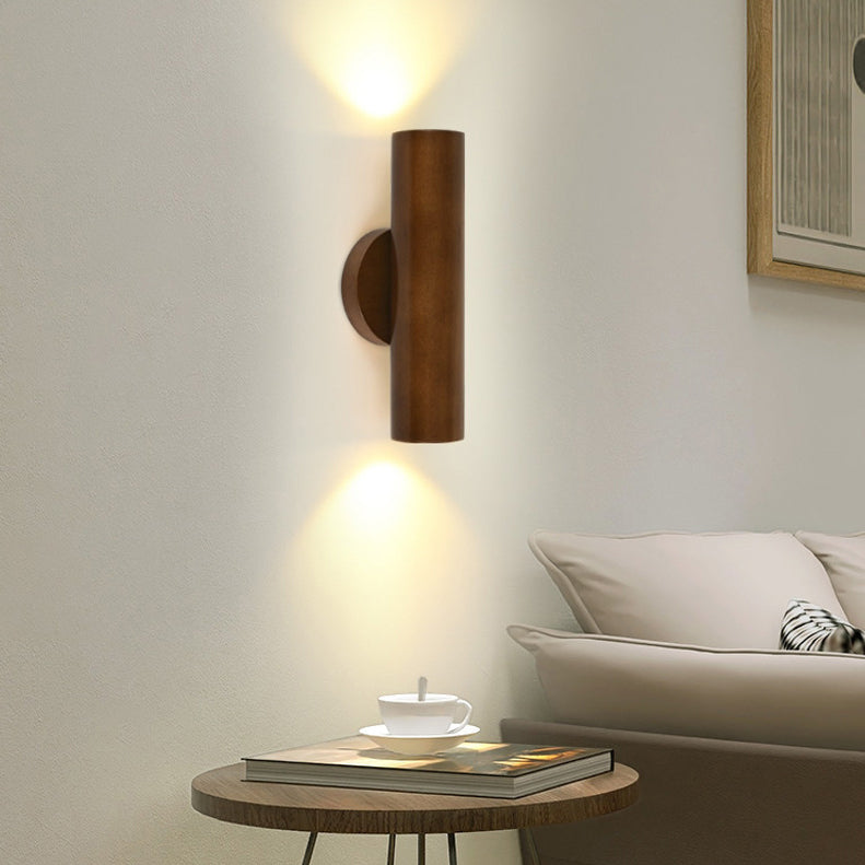 Cylinder Wood Grain Rubberwood LED Wall Sconce Lamp