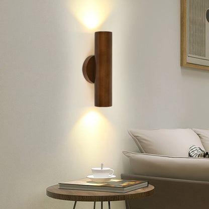Cylinder Wood Grain Rubberwood LED Wall Sconce Lamp