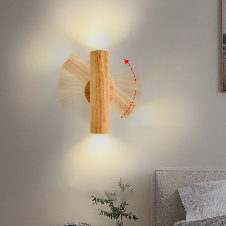 Cylinder Wood Grain Rubberwood LED Wall Sconce Lamp