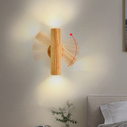 Cylinder Wood Grain Rubberwood LED Wall Sconce Lamp