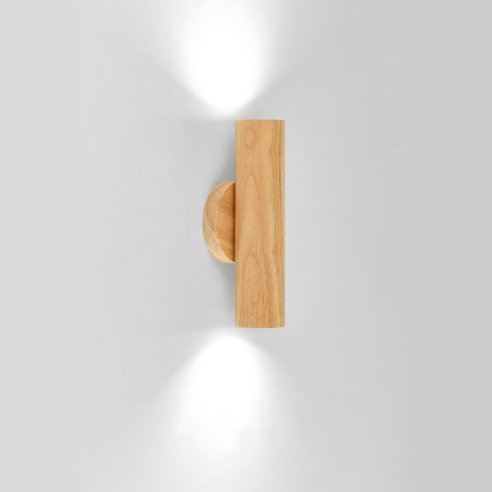 Cylinder Wood Grain Rubberwood LED Wall Sconce Lamp