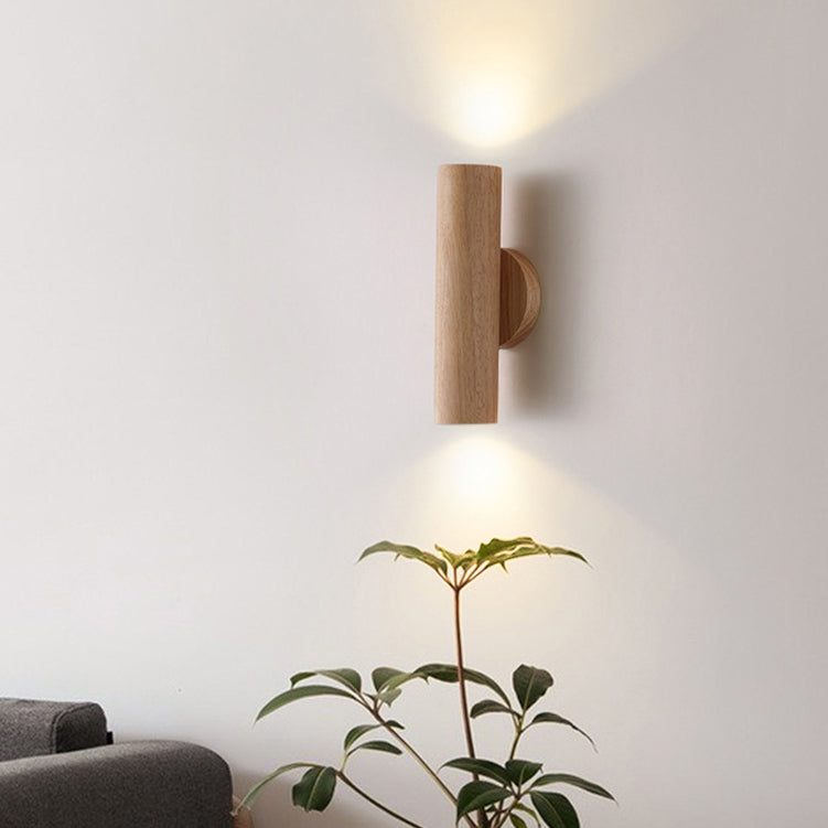 Cylinder Wood Grain Rubberwood LED Wall Sconce Lamp