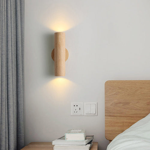 Cylinder Wood Grain Rubberwood LED Wall Sconce Lamp