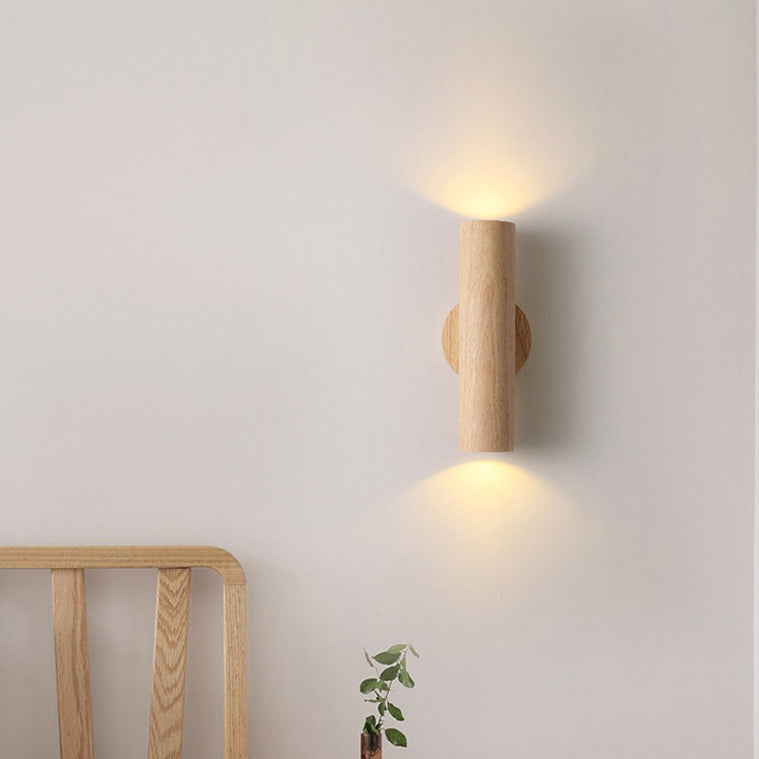 Cylinder Wood Grain Rubberwood LED Wall Sconce Lamp