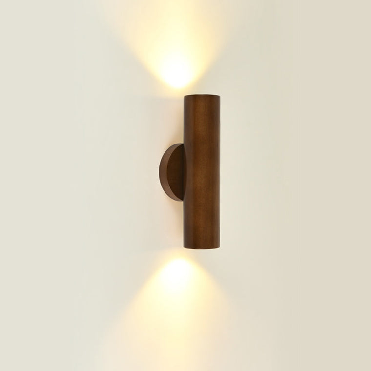 Cylinder Wood Grain Rubberwood LED Wall Sconce Lamp