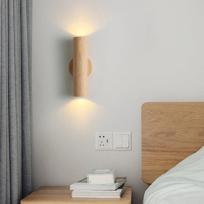 Cylinder Wood Grain Rubberwood LED Wall Sconce Lamp
