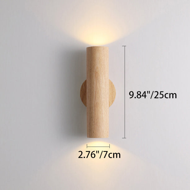 Cylinder Wood Grain Rubberwood LED Wall Sconce Lamp