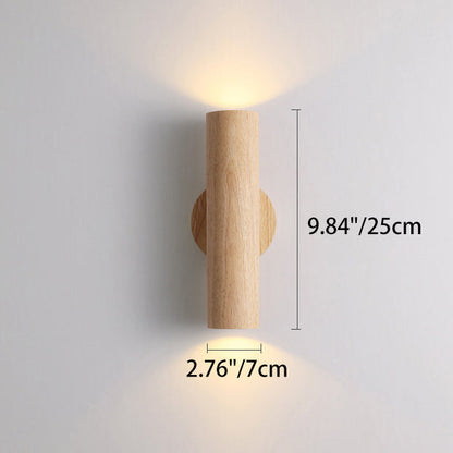 Cylinder Wood Grain Rubberwood LED Wall Sconce Lamp