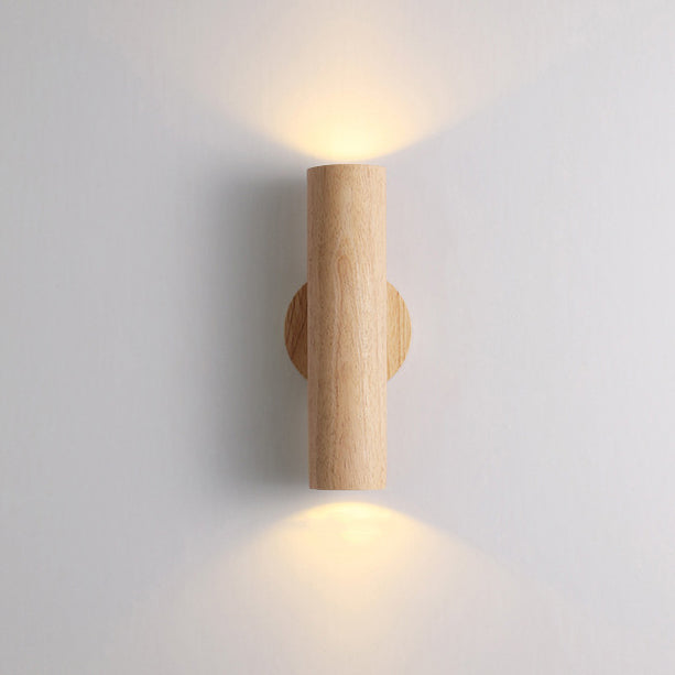 Cylinder Wood Grain Rubberwood LED Wall Sconce Lamp