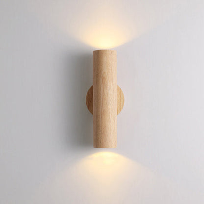 Cylinder Wood Grain Rubberwood LED Wall Sconce Lamp
