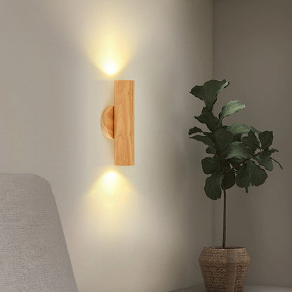 Cylinder Wood Grain Rubberwood LED Wall Sconce Lamp