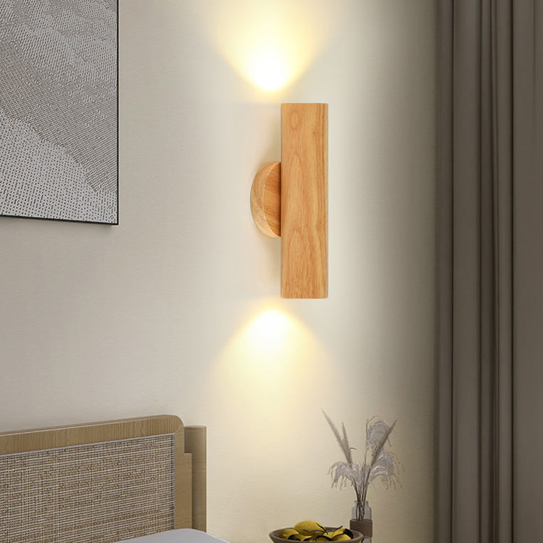 Cylinder Wood Grain Rubberwood LED Wall Sconce Lamp