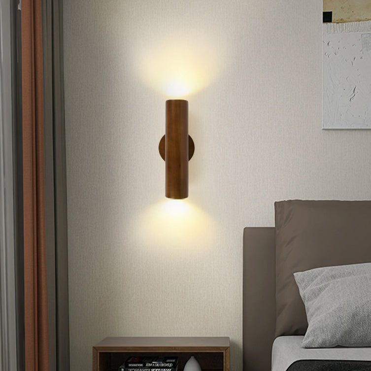 Cylinder Wood Grain Rubberwood LED Wall Sconce Lamp