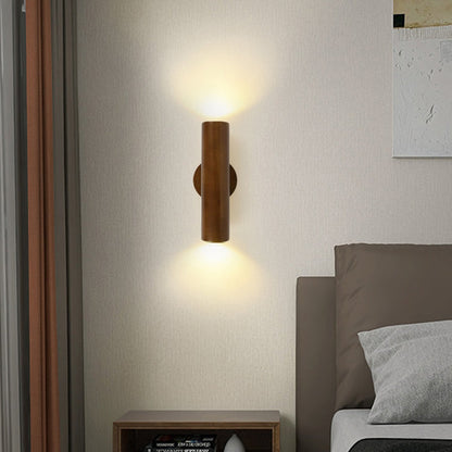 Cylinder Wood Grain Rubberwood LED Wall Sconce Lamp