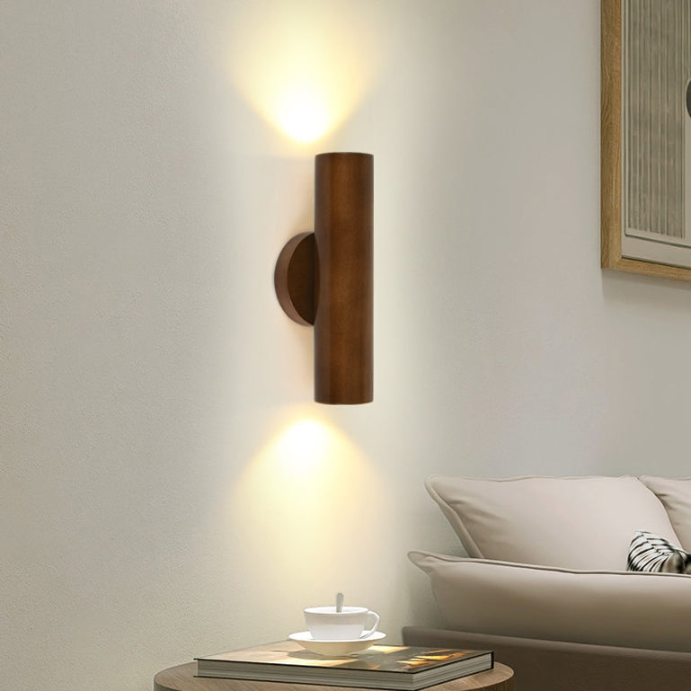 Cylinder Wood Grain Rubberwood LED Wall Sconce Lamp