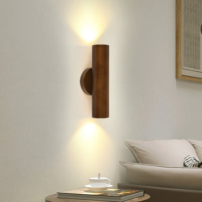 Cylinder Wood Grain Rubberwood LED Wall Sconce Lamp