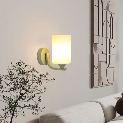 Cylinder Flower Iron Glass Shade 1-Light Wall Sconce Lamp
