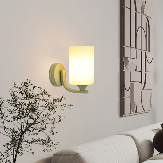 Cylinder Flower Iron Glass Shade 1-Light Wall Sconce Lamp