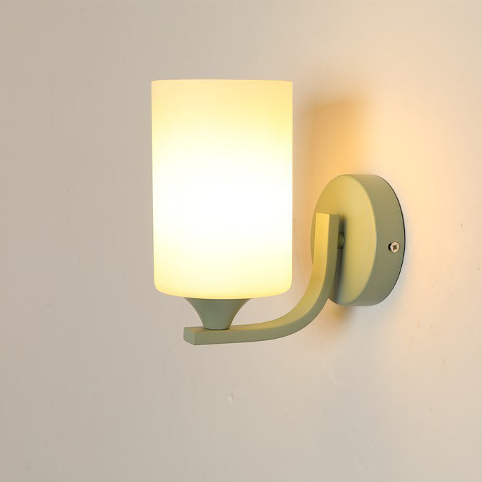 Cylinder Flower Iron Glass Shade 1-Light Wall Sconce Lamp