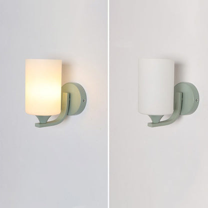 Cylinder Flower Iron Glass Shade 1-Light Wall Sconce Lamp