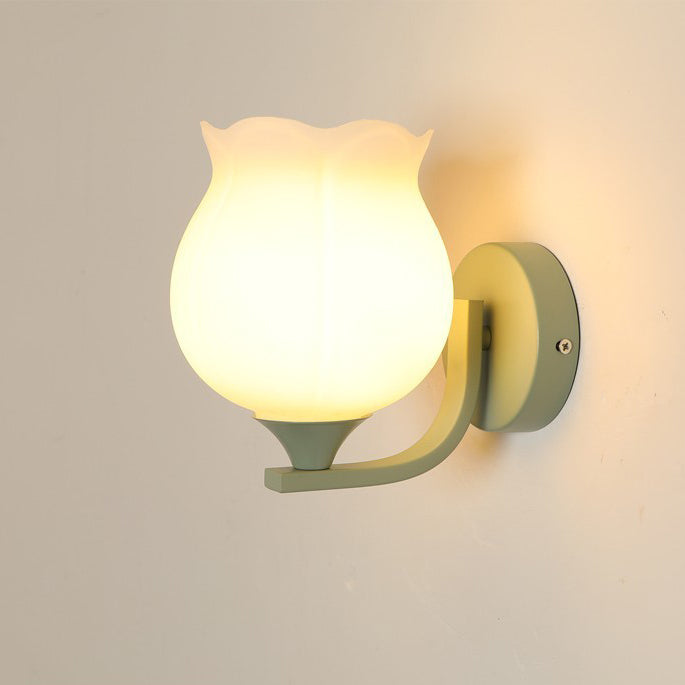 Cylinder Flower Iron Glass Shade 1-Light Wall Sconce Lamp