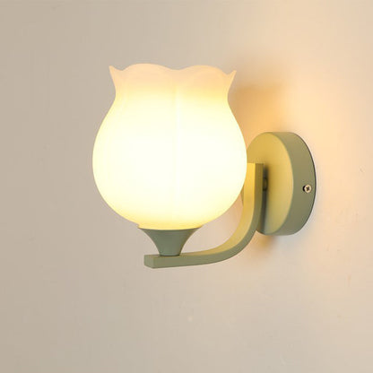 Cylinder Flower Iron Glass Shade 1-Light Wall Sconce Lamp