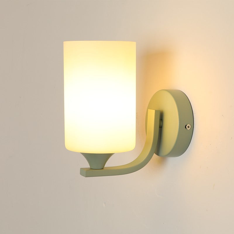 Cylinder Flower Iron Glass Shade 1-Light Wall Sconce Lamp