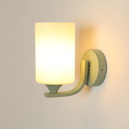 Cylinder Flower Iron Glass Shade 1-Light Wall Sconce Lamp