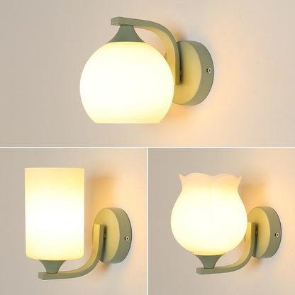 Cylinder Flower Iron Glass Shade 1-Light Wall Sconce Lamp