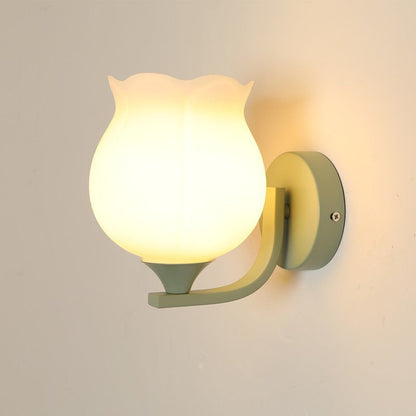 Cylinder Flower Iron Glass Shade 1-Light Wall Sconce Lamp
