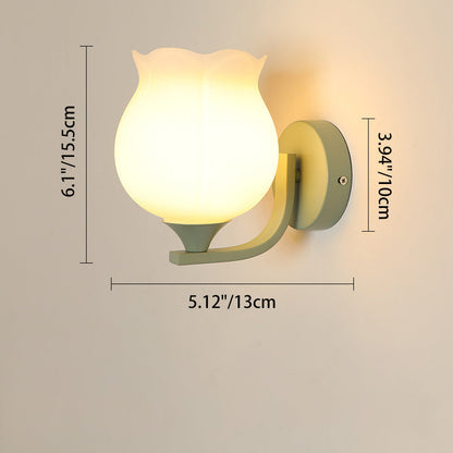 Cylinder Flower Iron Glass Shade 1-Light Wall Sconce Lamp