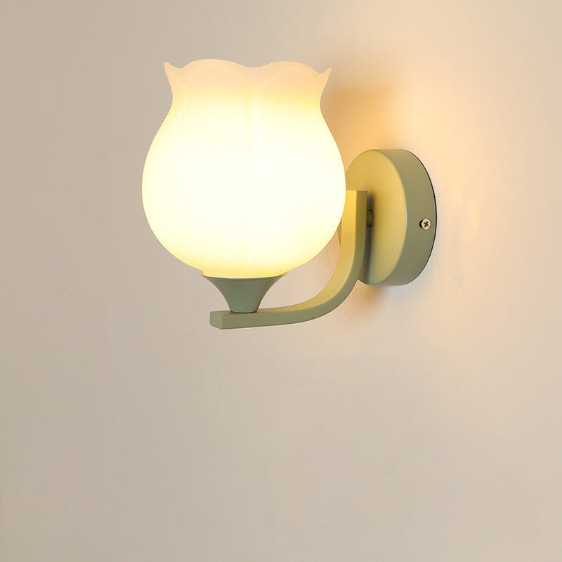 Cylinder Flower Iron Glass Shade 1-Light Wall Sconce Lamp