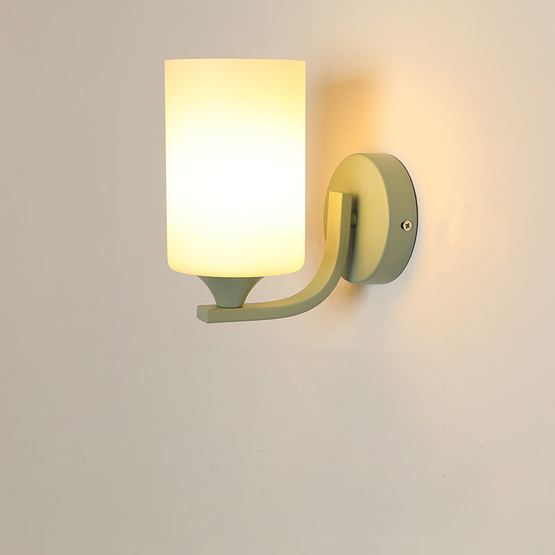 Cylinder Flower Iron Glass Shade 1-Light Wall Sconce Lamp