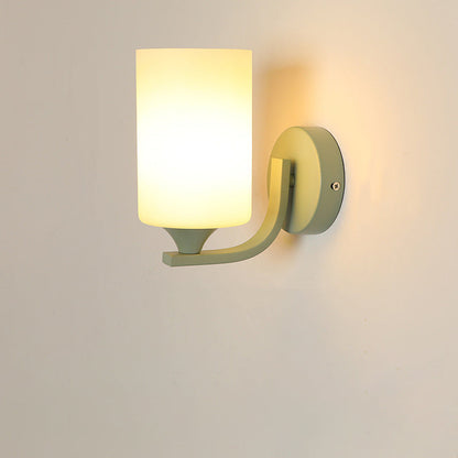 Cylinder Flower Iron Glass Shade 1-Light Wall Sconce Lamp