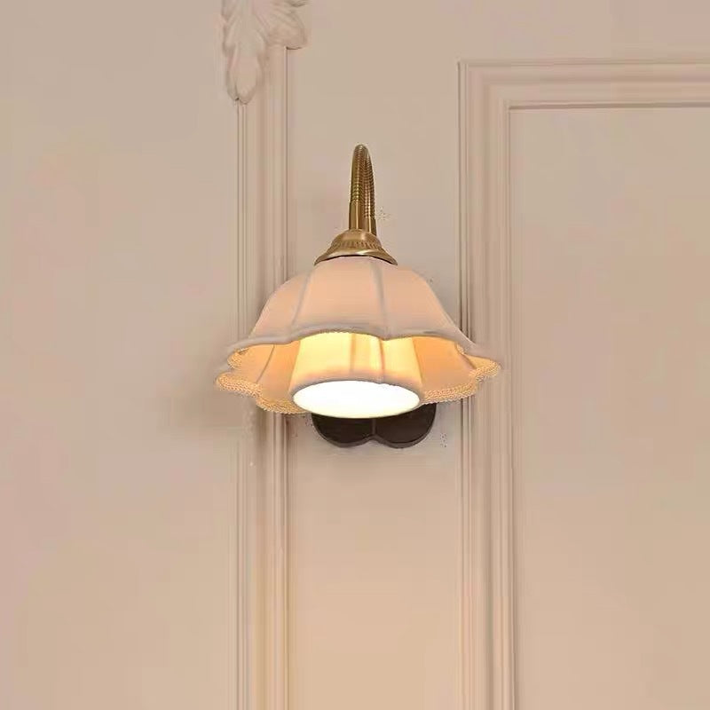 French Fabric Ash Petal-Shaped 1-Light Wall Sconce Lamp