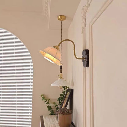 French Fabric Ash Petal-Shaped 1-Light Wall Sconce Lamp